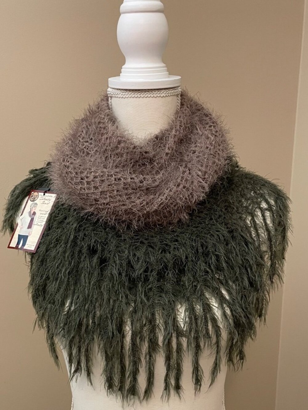 Green Brown Infinity Scarf Convertible Loop Scarf Soft Stretch Wrap Chateau Noel